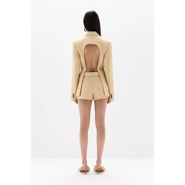 SIR the Label Bronte Open Back Blazer in Beige | Blazers | Coveti