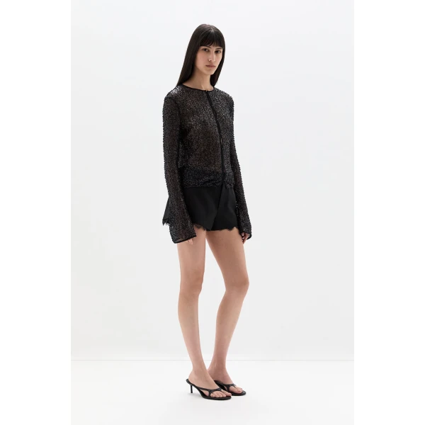 SIR the Label Cassia Sequin Button Down Top in Black | Tops | Coveti