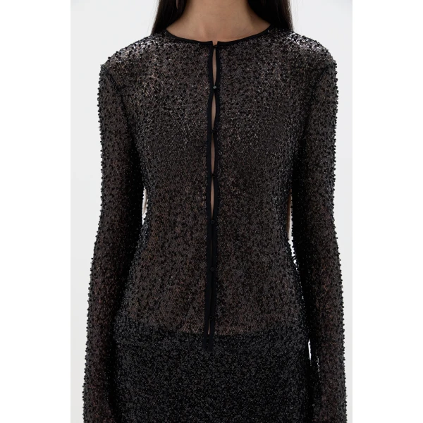 SIR the Label Cassia Sequin Button Down Top in Black | Tops | Coveti