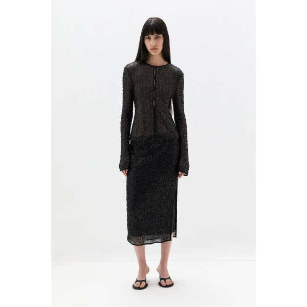 SIR the Label Cassia Sequin Button Down Top in Black | Tops | Coveti