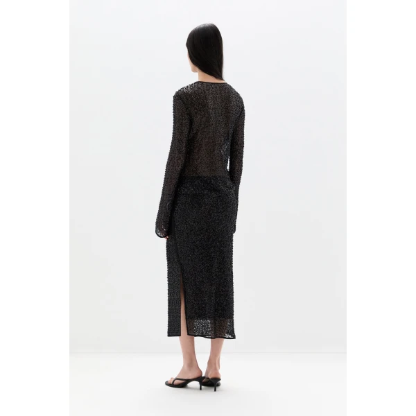 SIR the Label Cassia Sequin Midi Skirt in Black | Midi Skirts | Coveti