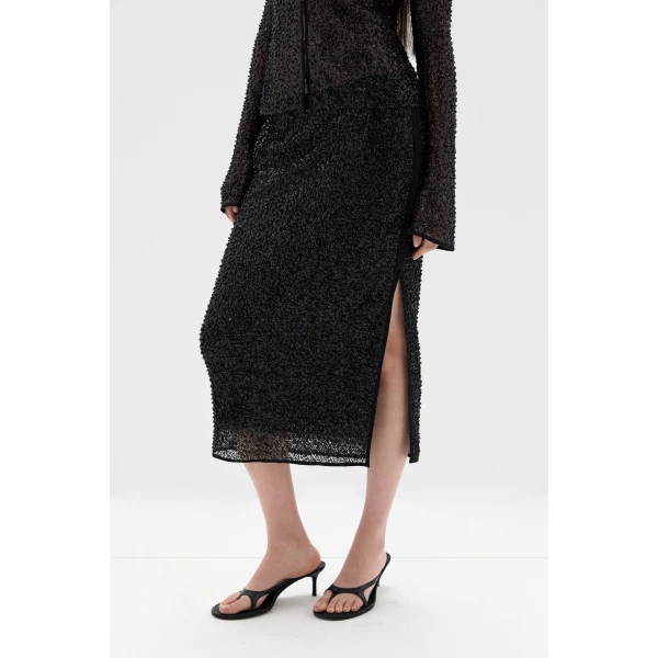 SIR the Label Cassia Sequin Midi Skirt in Black | Midi Skirts | Coveti