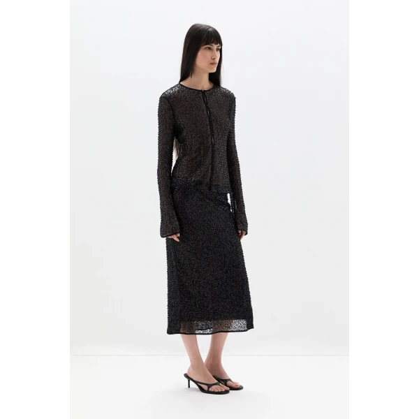 SIR the Label Cassia Sequin Midi Skirt in Black | Midi Skirts | Coveti