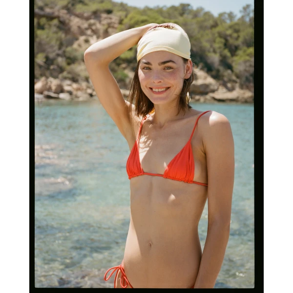 SIR the Label Clarita String Triangle Top in Tangerine | Bikini | Coveti