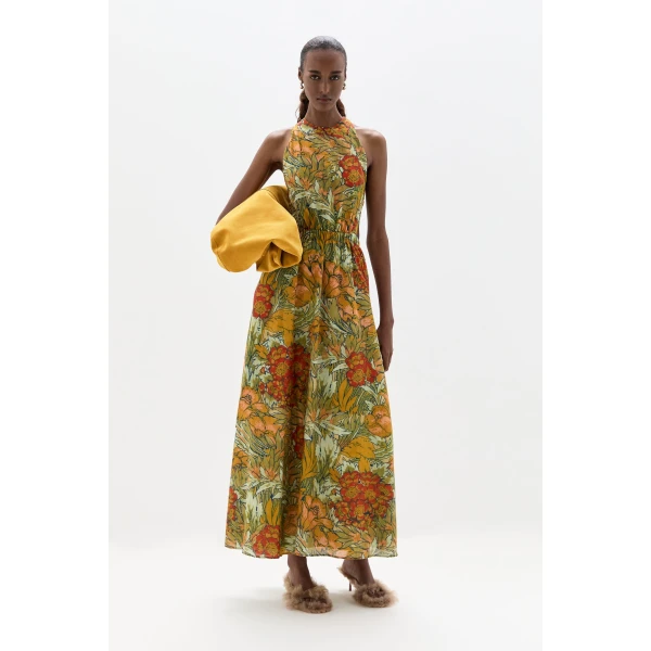 SIR the Label Eliana Cross Back Maxi Dress in Aliera Floral Mint | Maxi Dresses | Coveti
