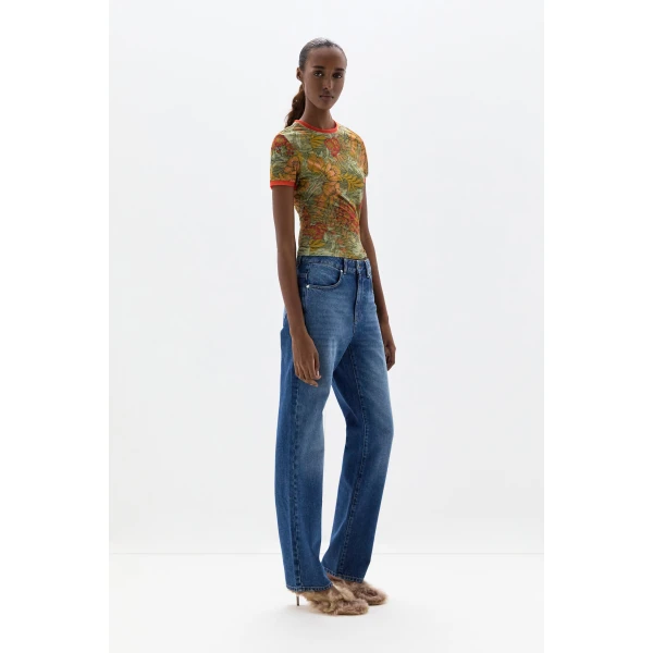 SIR the Label Eliana Mesh Fitted Tee in Aliera Floral Mint | T-shirts | Coveti