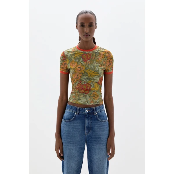 SIR the Label Eliana Mesh Fitted Tee in Aliera Floral Mint | T-shirts | Coveti