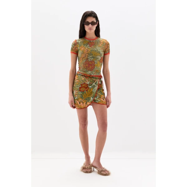 SIR the Label Eliana Mesh Fitted Tee in Aliera Floral Mint | T-shirts | Coveti