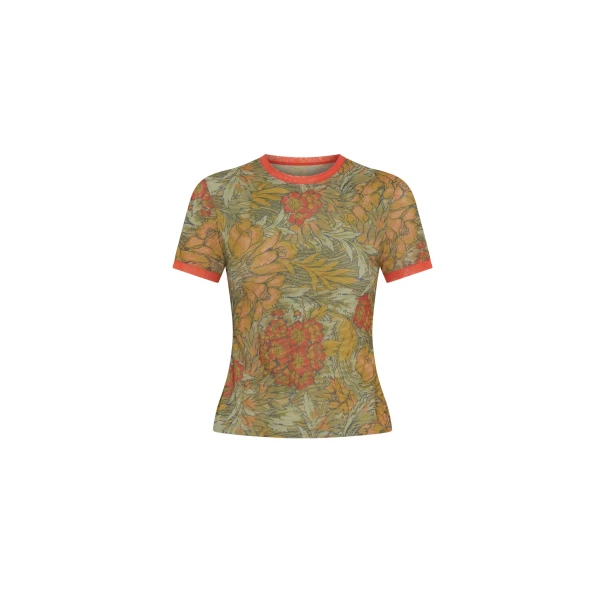 SIR the Label Eliana Mesh Fitted Tee in Aliera Floral Mint | T-shirts | Coveti