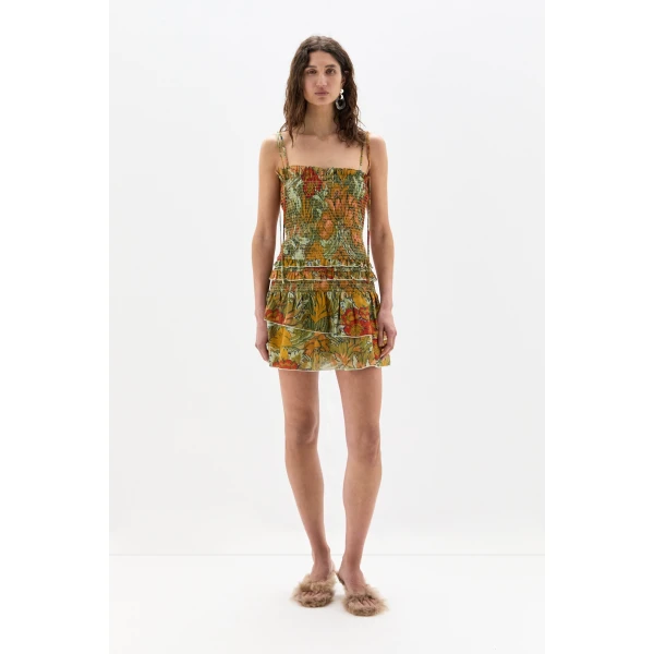 SIR the Label Eliana Ruffled Mini Dress in Aliera Floral Mint | Mini Dresses | Coveti
