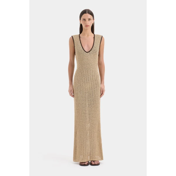 SIR the Label Ellinor Midi Dress in Light Beige | Midi Dresses | Coveti