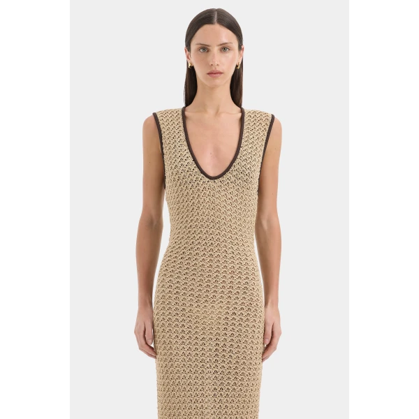 SIR the Label Ellinor Midi Dress in Light Beige | Midi Dresses | Coveti