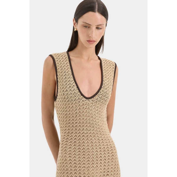 SIR the Label Ellinor Midi Dress in Light Beige | Midi Dresses | Coveti