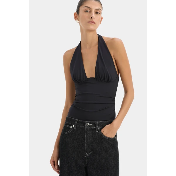 SIR the Label Elm Halter Top in Black | Sleeveless | Coveti