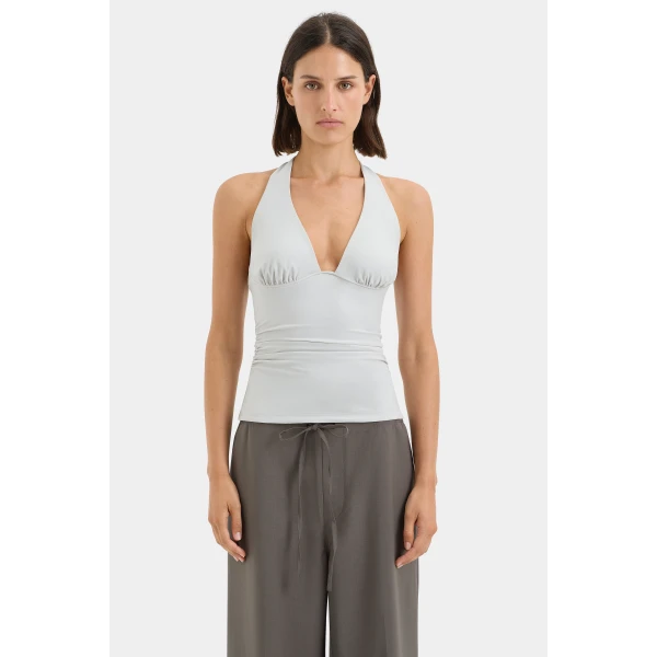 SIR the Label Elm Halter Top in Grey Blue | Sleeveless | Coveti
