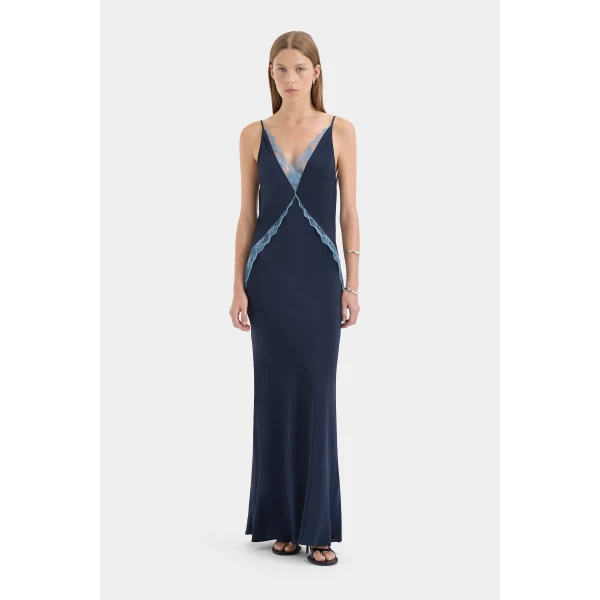 SIR the Label Elsie Lace Gown in Navy | Evening Gowns | Coveti