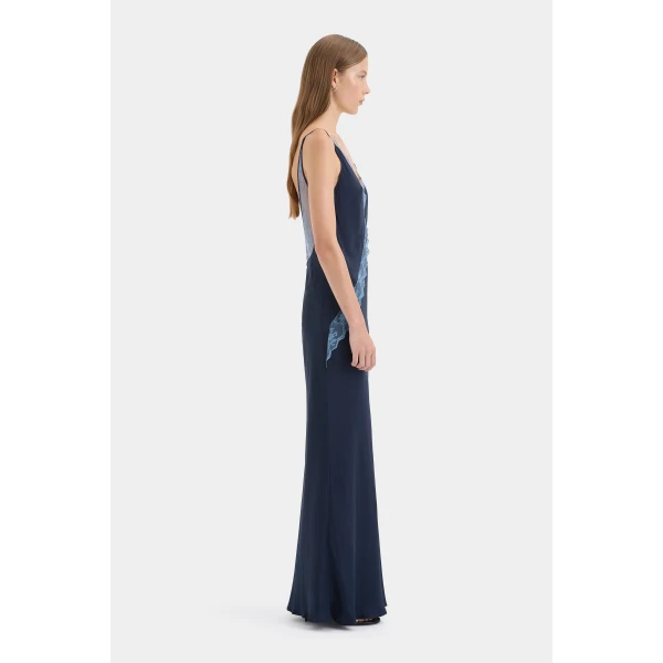 SIR the Label Elsie Lace Gown in Navy | Evening Gowns | Coveti