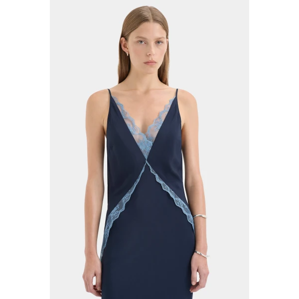 SIR the Label Elsie Lace Gown in Navy | Evening Gowns | Coveti