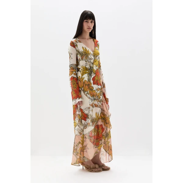 SIR the Label Estella Wrap Maxi Dress in Aliera Floral Ivory | Maxi Dresses | Coveti