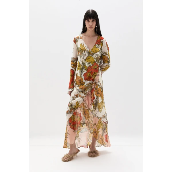 SIR the Label Estella Wrap Maxi Dress in Aliera Floral Ivory | Maxi Dresses | Coveti