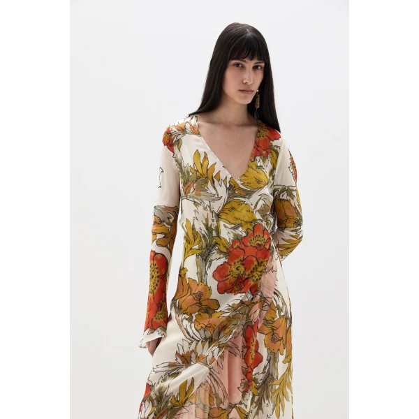 SIR the Label Estella Wrap Maxi Dress in Aliera Floral Ivory | Maxi Dresses | Coveti