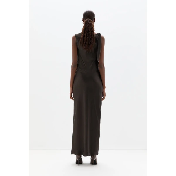 SIR the Label Gabriete Tie Shoulder Dress in Bitter Chocolate | Maxi Dresses | Coveti