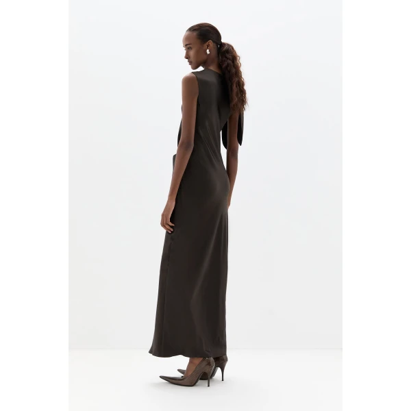 SIR the Label Gabriete Tie Shoulder Dress in Bitter Chocolate | Maxi Dresses | Coveti