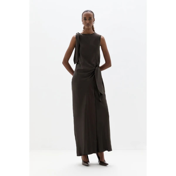 SIR the Label Gabriete Tie Shoulder Dress in Bitter Chocolate | Maxi Dresses | Coveti