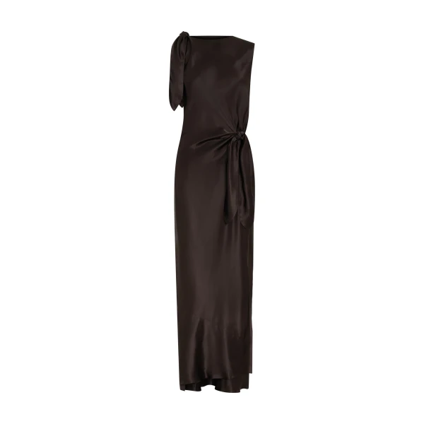 SIR the Label Gabriete Tie Shoulder Dress in Bitter Chocolate | Maxi Dresses | Coveti