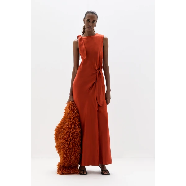 SIR the Label Gabriete Tie Shoulder Dress in Burnt Orange | Maxi Dresses | Coveti