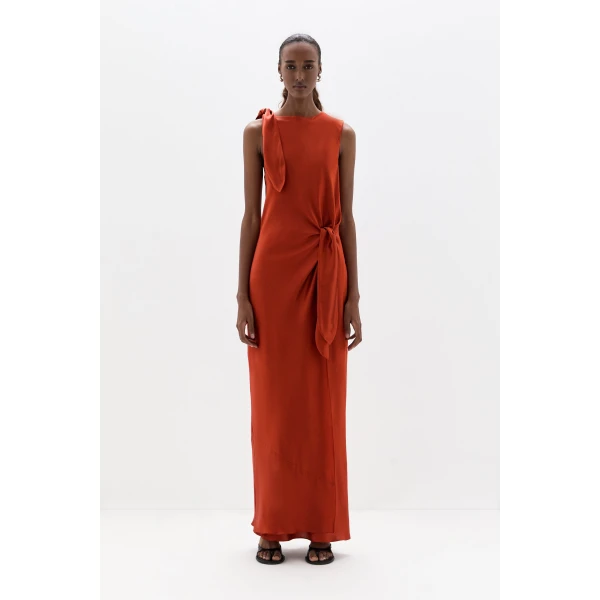 SIR the Label Gabriete Tie Shoulder Dress in Burnt Orange | Maxi Dresses | Coveti