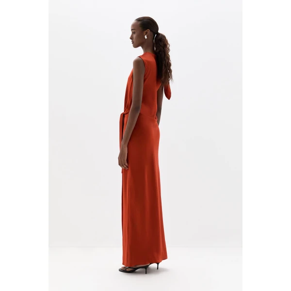 SIR the Label Gabriete Tie Shoulder Dress in Burnt Orange | Maxi Dresses | Coveti