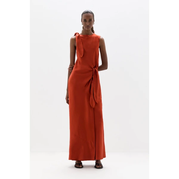 SIR the Label Gabriete Tie Shoulder Dress in Burnt Orange | Maxi Dresses | Coveti