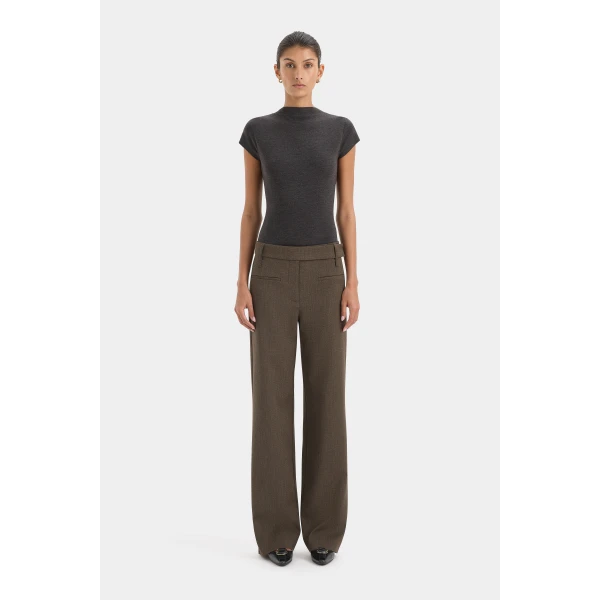 SIR the Label Henrik Straight Leg Trouser in Chocolate Marle | Tailored pants | Coveti