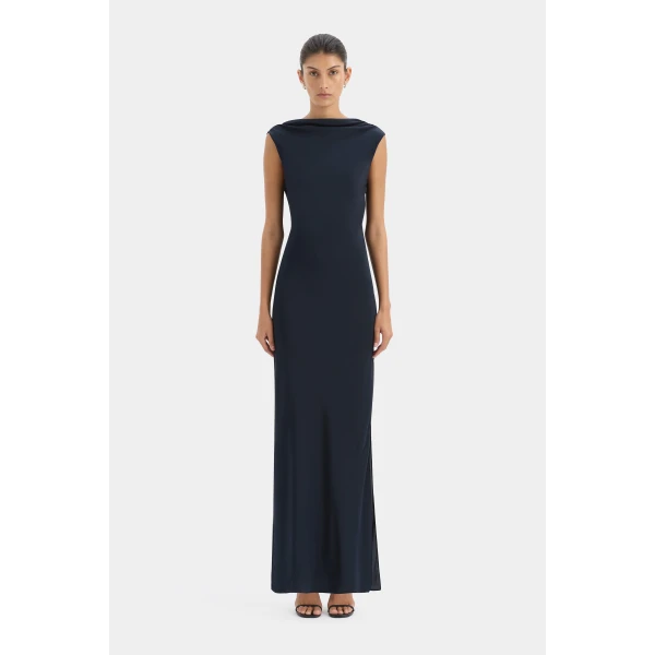 SIR the Label Isla Cowl Back Gown in Navy | Evening Gowns | Coveti