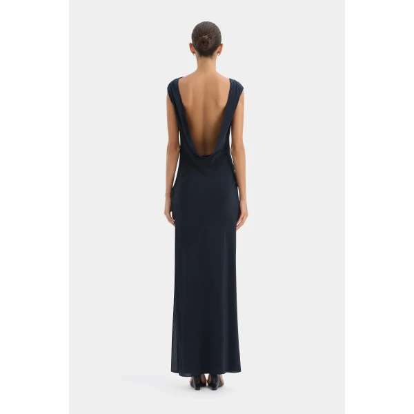 SIR the Label Isla Cowl Back Gown in Navy | Evening Gowns | Coveti