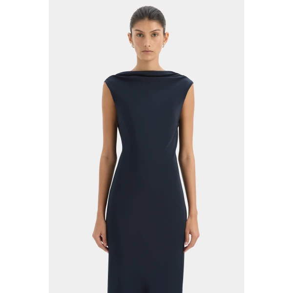 SIR the Label Isla Cowl Back Gown in Navy | Evening Gowns | Coveti