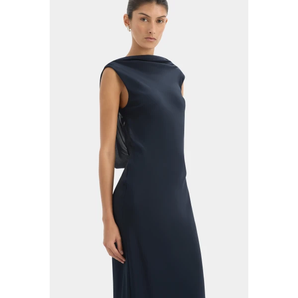 SIR the Label Isla Cowl Back Gown in Navy | Evening Gowns | Coveti