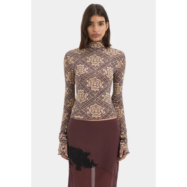 SIR the Label Isola Long Sleeve Top in Rose Parquet Plum | Long Sleeve | Coveti