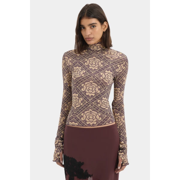 SIR the Label Isola Long Sleeve Top in Rose Parquet Plum | Long Sleeve | Coveti
