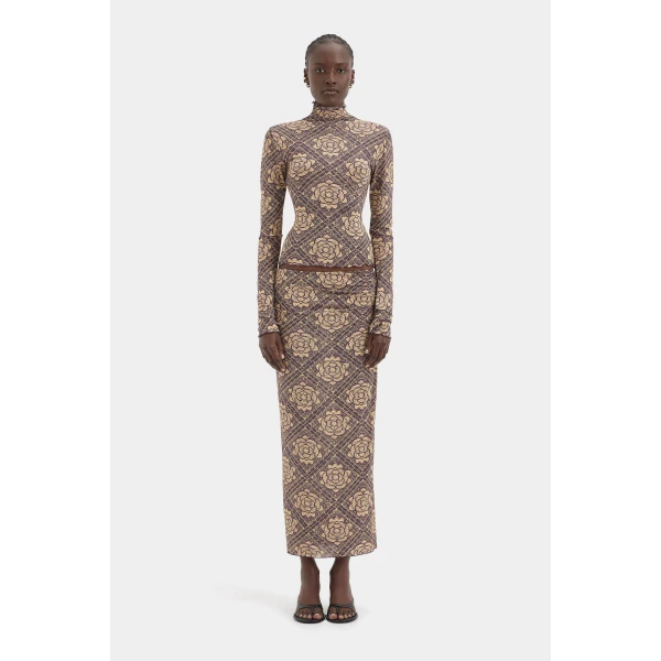 SIR the Label Isola Midi Skirt in Rose Parquet Plum | Midi Skirts | Coveti