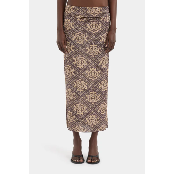 SIR the Label Isola Midi Skirt in Rose Parquet Plum | Midi Skirts | Coveti