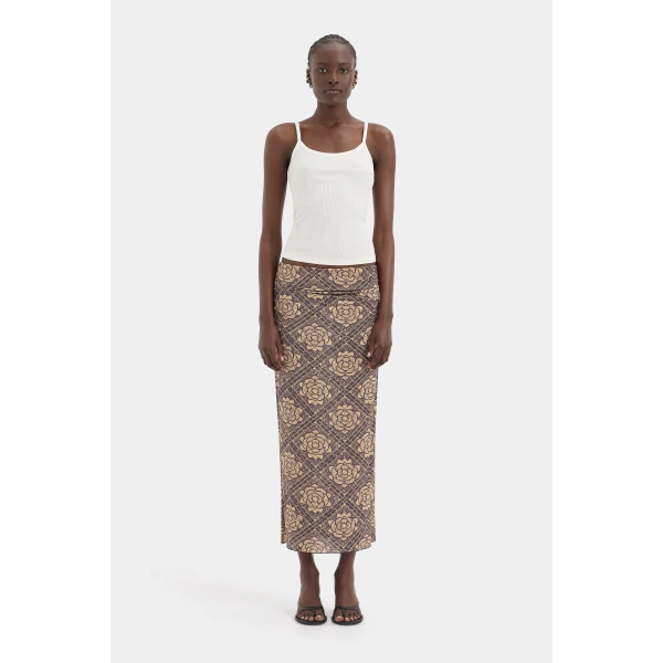 SIR the Label Isola Midi Skirt in Rose Parquet Plum | Midi Skirts | Coveti