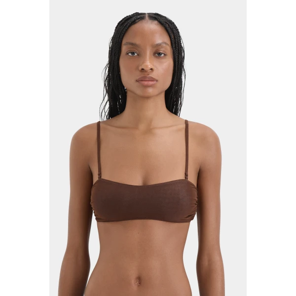 SIR the Label Jacques Mesh Bandeau in Chocolate | Cropped Top | Coveti