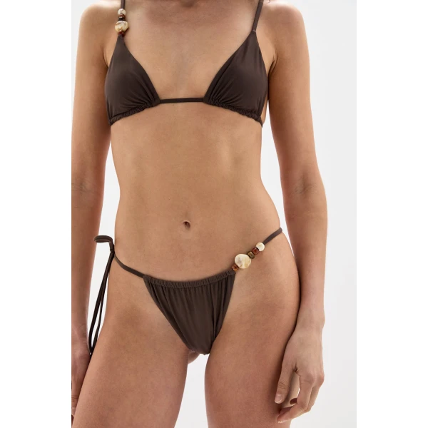 SIR the Label Jeanne Beaded String Brief in Chocolate | Bikini | Coveti