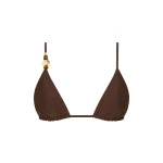 SIR the Label Jeanne Beaded String Triangle Top in Chocolate | Bikini | Coveti