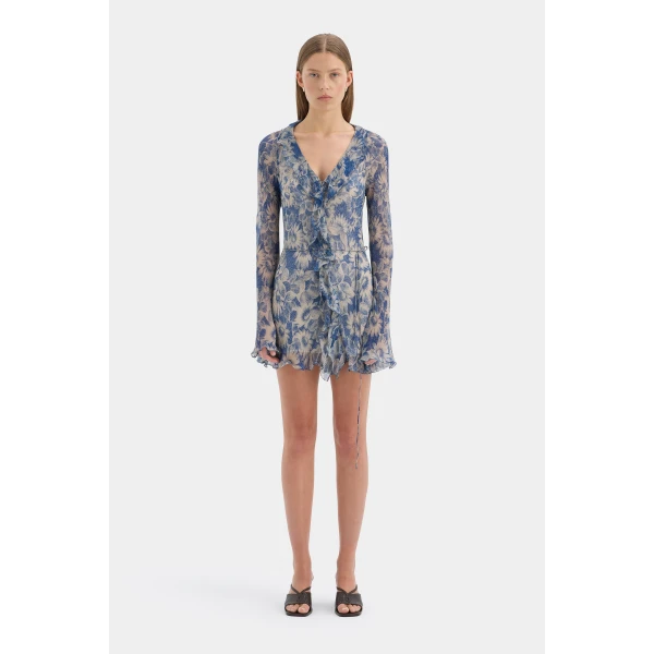 SIR the Label Lilia Ruffle Long Sleeve Mini Dress in Daisy Meadow | Mini Dresses | Coveti