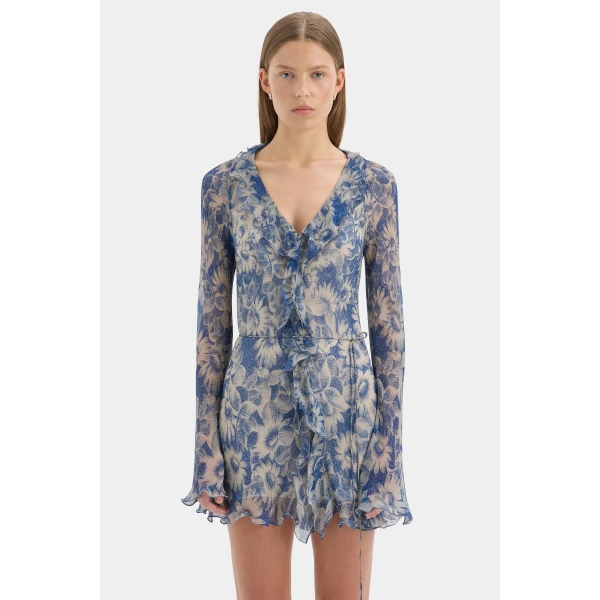 SIR the Label Lilia Ruffle Long Sleeve Mini Dress in Daisy Meadow | Mini Dresses | Coveti
