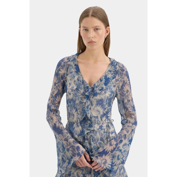 SIR the Label Lilia Ruffle Long Sleeve Mini Dress in Daisy Meadow | Mini Dresses | Coveti