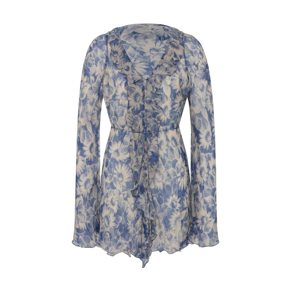 SIR the Label Lilia Ruffle Long Sleeve Mini Dress in Daisy Meadow | Mini Dresses | Coveti